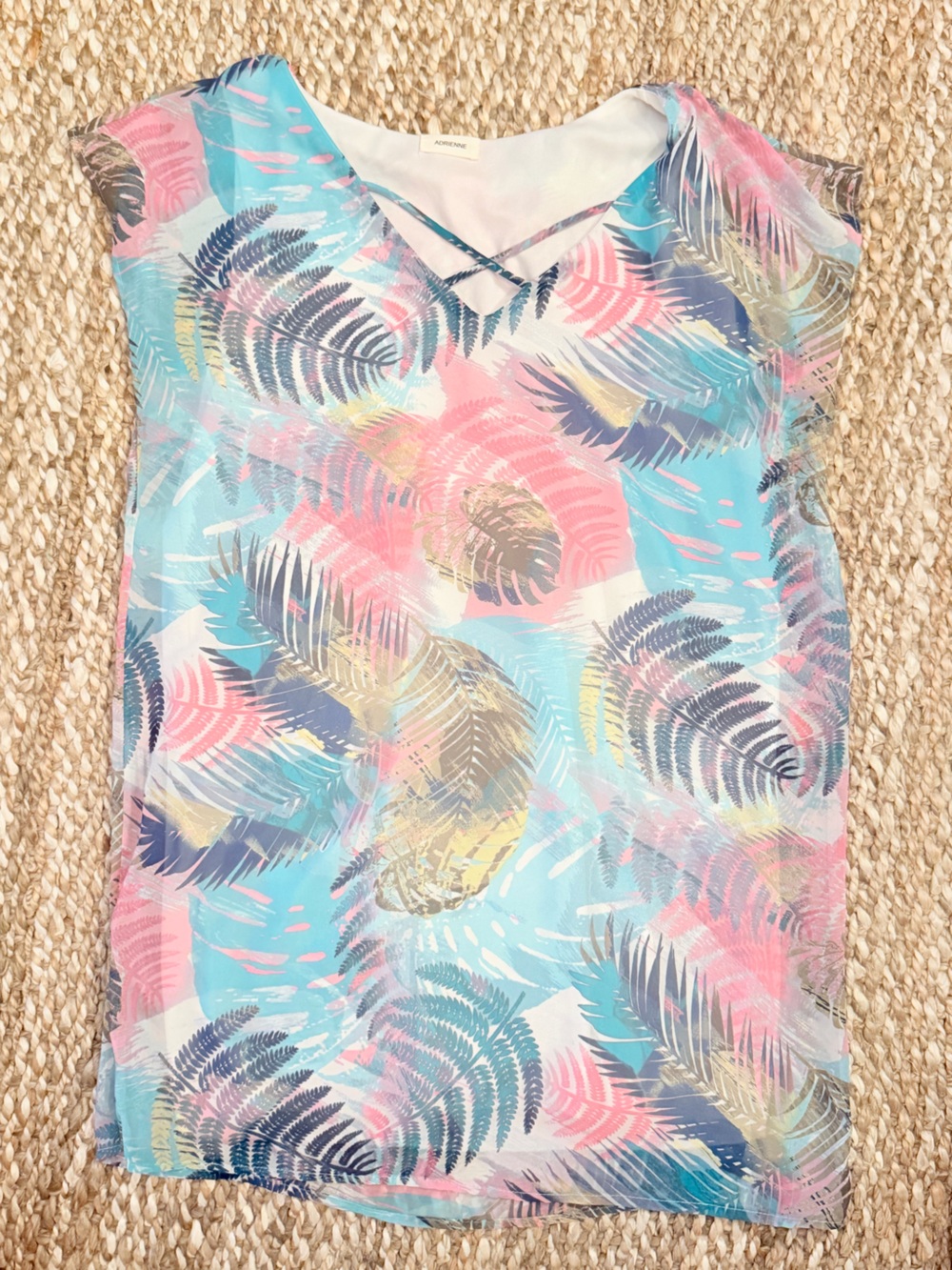 Adrienne Pastel Fern V-Neck shift Dress